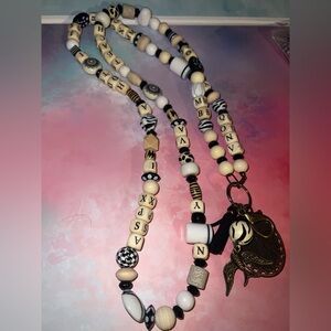 Plunder Cream, Black & White Beaded Pendant Necklace